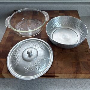 Vintage Fire King Italian Hammered Metal Lidded Casserole Dish Bowl Holder